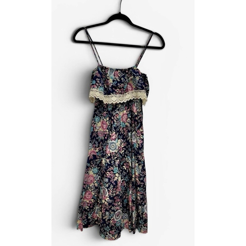 Vintage cottagecore prairie Dress Blue pink Sz 11 Floral Fairy Boho Coquette